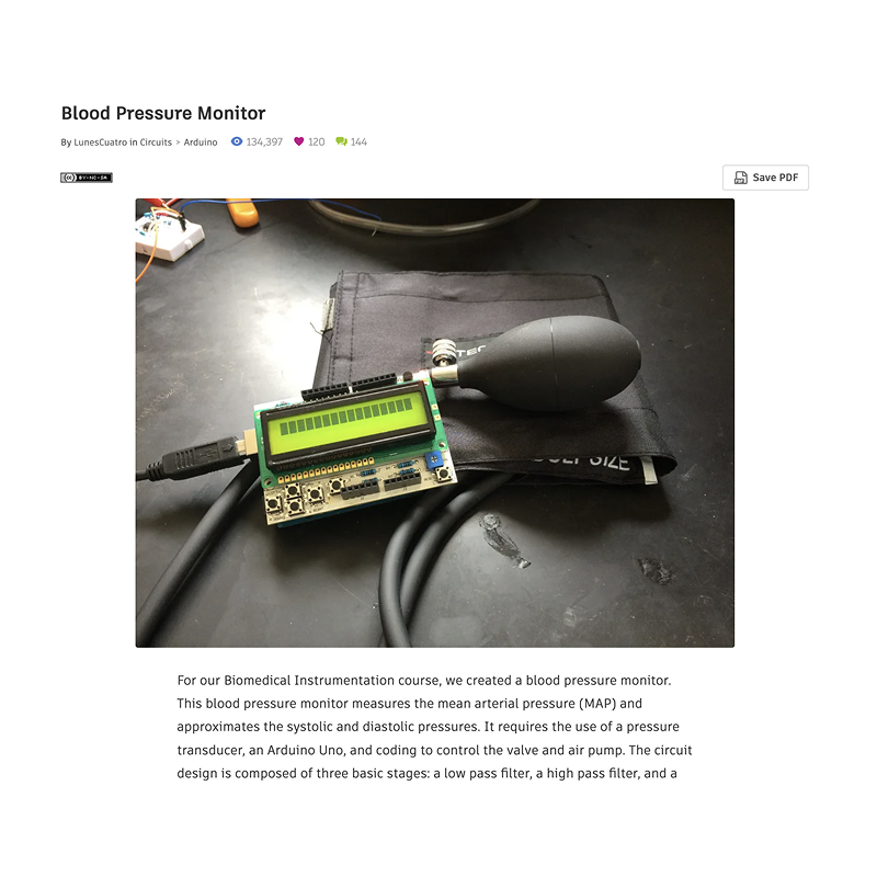 Researching similar projects that use Arduino to create blood pressure monitors.